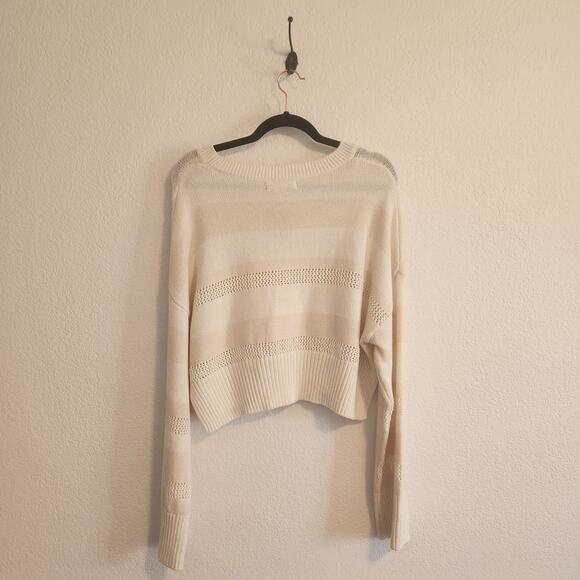 Happily Grey Womens Size L Tan/White Stripped Knit Oversized Cropped Sweater New - Picture 3 of 3
